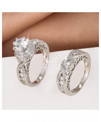 Luxury 925 Sterling Silver Bridal Rings Sets AAA Cubic Zirconia CZ Full Diamond Engagements Rings Wedding 2 Pcs Promise Anniv...