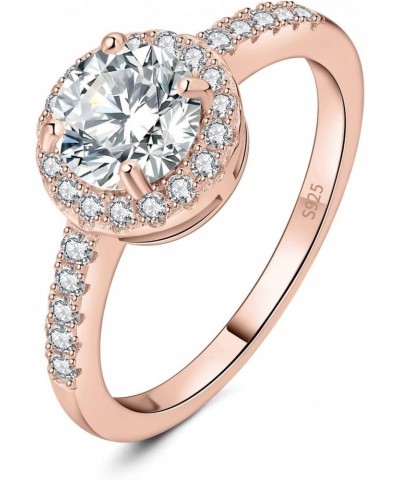 1.5ct Round Cut Cubic Zirconia Halo Engagement Rings for Women, 14K Rose Gold Plated 925 Sterling Silver Promise Ring for Her...