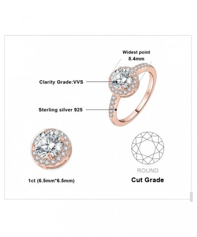 1.5ct Round Cut Cubic Zirconia Halo Engagement Rings for Women, 14K Rose Gold Plated 925 Sterling Silver Promise Ring for Her...