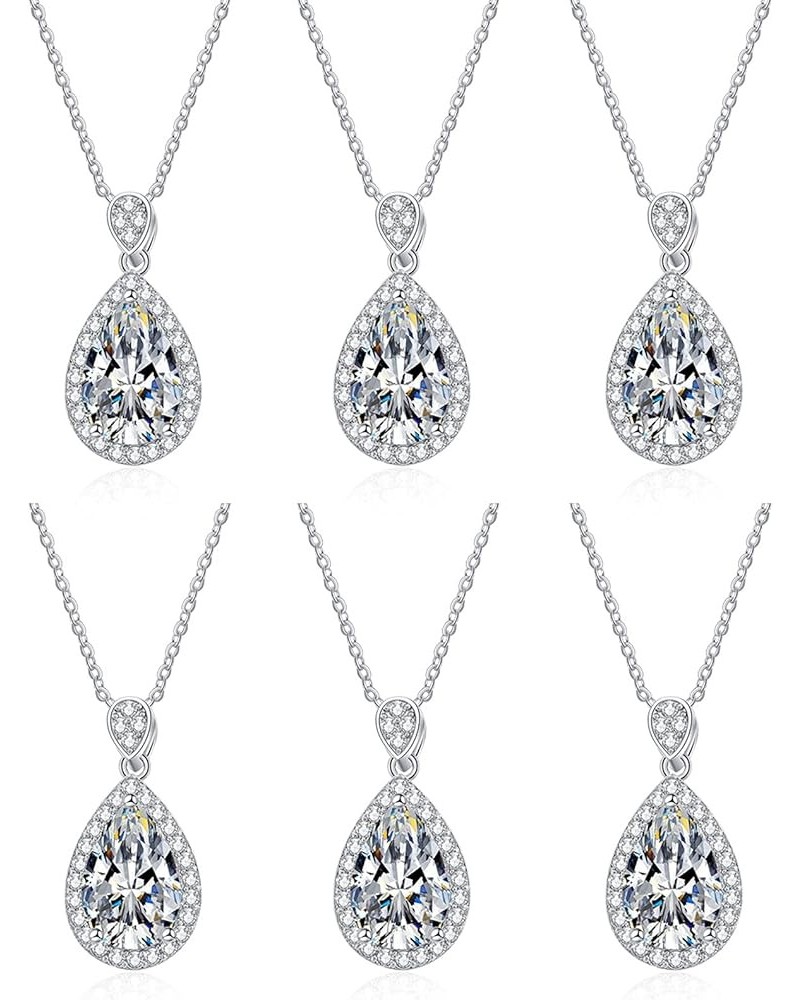 Bridesmaid Proposal Gifts CZ Tearsdrop Earrings Necklace Set Crystals Pendant Necklaces Jewelry Sets for Bridal Bridesmaids P...