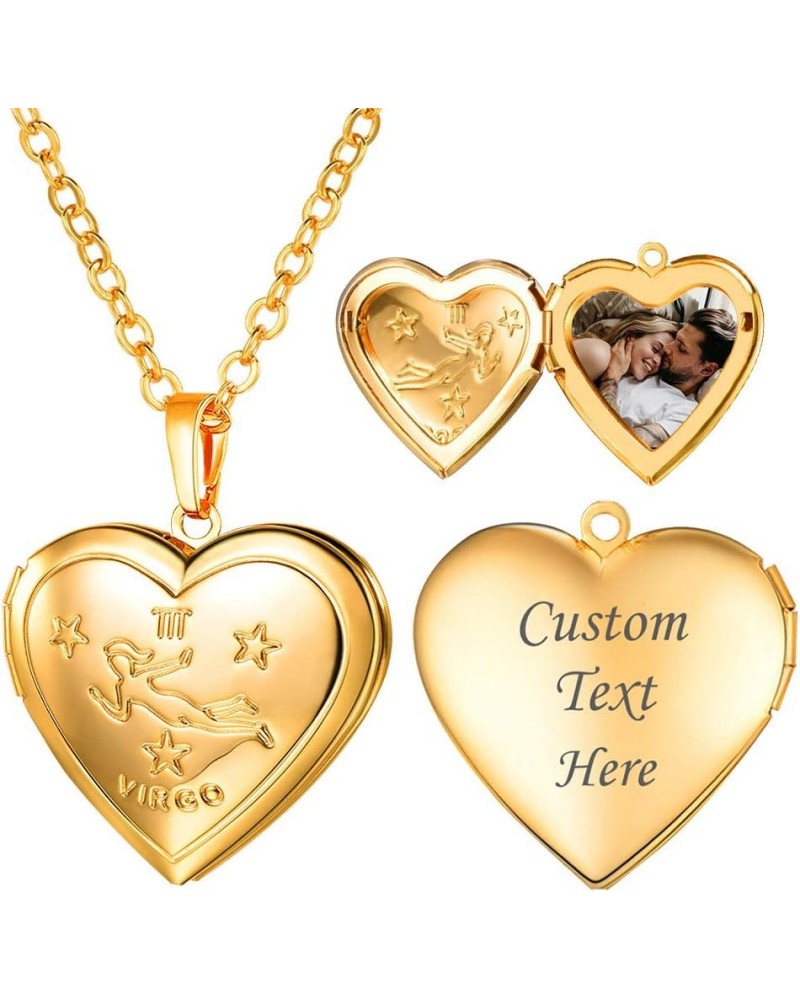 Heart Locket Necklace for Women Girls, Platinum/18K Gold Plated Classic Lockets Jewelry that Holds Pictures Constellation Sig...