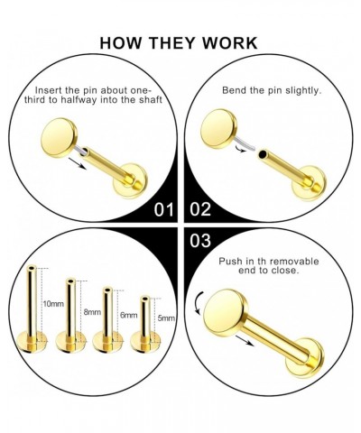 14K Solid Gold Threadless Replacement, Gold Threadless Post Push in Flat Back, Labret, Nose, Helix, Conch, Tragus Cartilage S...