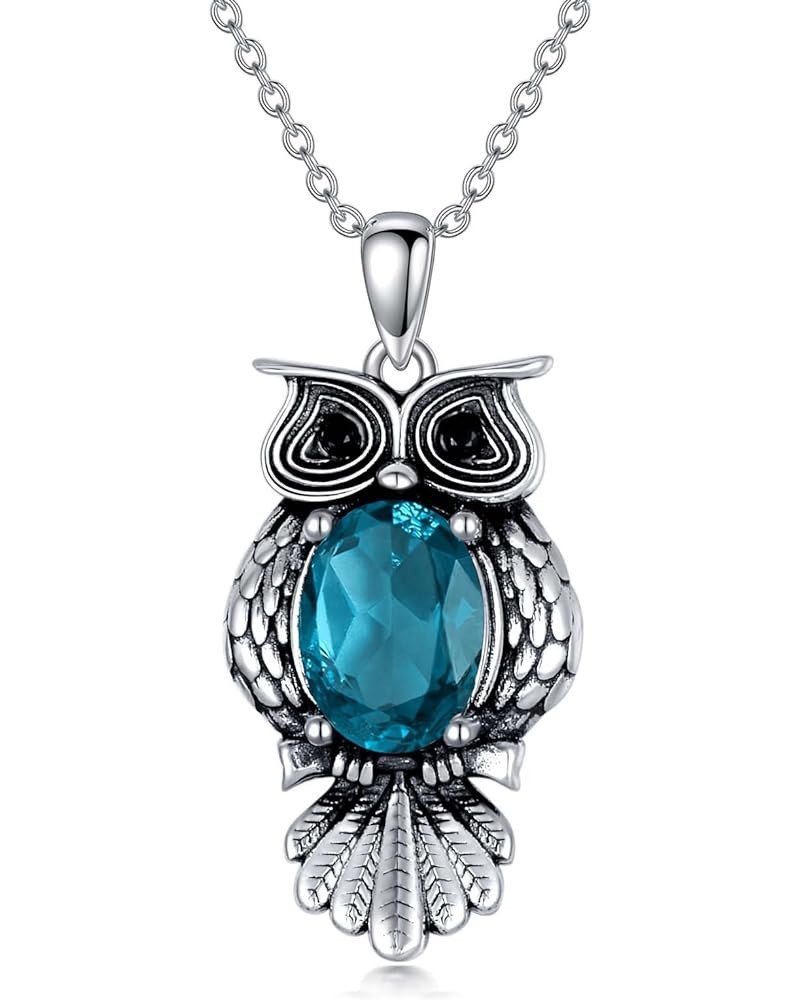 Owl Necklace 925 Sterling Silver 7mm * 9mm Oval Cut Natural or Created Gemstone Birthstone Vintage Owl Pendant Necklace Londo...