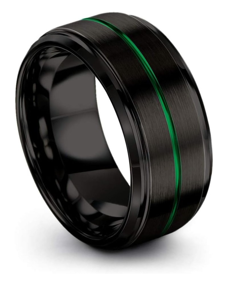 Tungsten Wedding Band Ring 10mm for Men Women Green Red Blue Purple Black Center Line Step Bevel Edge Brushed Polished Dark N...