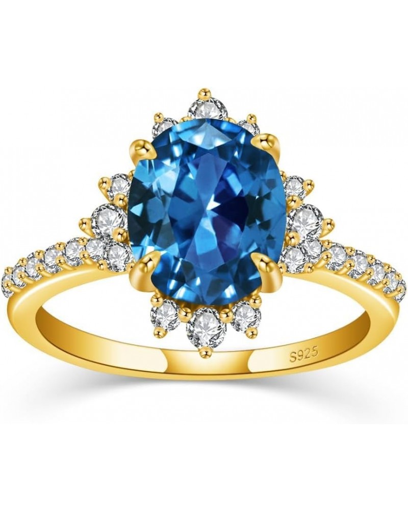 3ct Gold Sapphire Ring 925 Sterling Silver Gold Ring with Sparkly Blue Gemstone Cubic Zirconia Halo Engagement Promise Ring S...