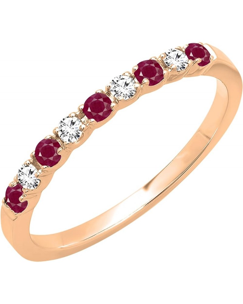 Alternating Round Ruby & White Diamond Stackable Women's Wedding Ring in Gold 9.5 14k - Metal Stamp Rose Gold $148.93 Bracelets