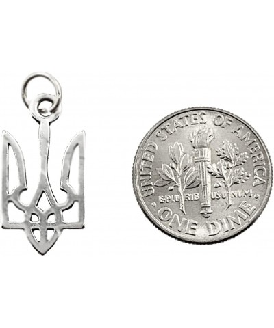 Sterling Silver Oxidized Ukraine Trident Symbol Charm Necklace $17.03 Necklaces