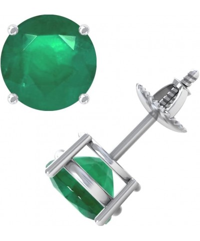 Round Shape Genuine Emerald Stud Earrings 14K Gold Earrings for Women/Platinum Earrings Grade-A | 3.50ct Platinum $1.00 Earrings