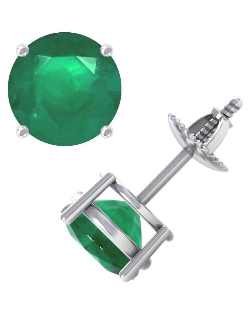 Round Shape Genuine Emerald Stud Earrings 14K Gold Earrings for Women/Platinum Earrings Grade-A | 3.50ct Platinum $1.00 Earrings