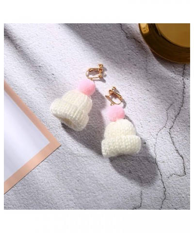 Christmas Earrings Sweet Women Pompom Beanie Hat Dangle Clip Hook Earrings Jewelry Gift White Earring White Earring $5.49 Ear...