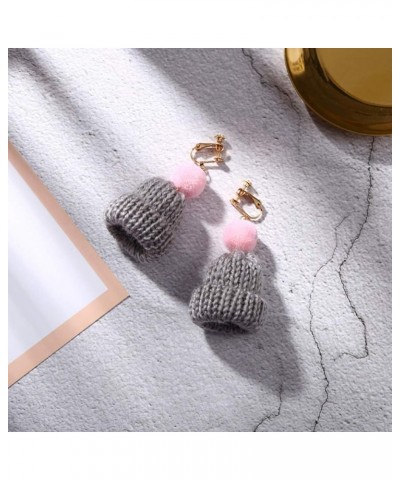 Christmas Earrings Sweet Women Pompom Beanie Hat Dangle Clip Hook Earrings Jewelry Gift White Earring White Earring $5.49 Ear...