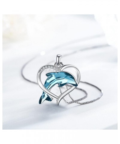 Dolphin Necklace Sterling Silver Dolphin Pendant Necklace with Blue Crystal Dolphin Beach Themes Ocean Wave Jewelry Dolphin G...