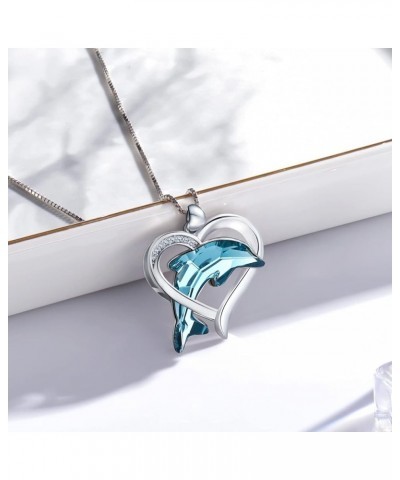 Dolphin Necklace Sterling Silver Dolphin Pendant Necklace with Blue Crystal Dolphin Beach Themes Ocean Wave Jewelry Dolphin G...