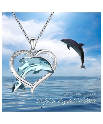 Dolphin Necklace Sterling Silver Dolphin Pendant Necklace with Blue Crystal Dolphin Beach Themes Ocean Wave Jewelry Dolphin G...