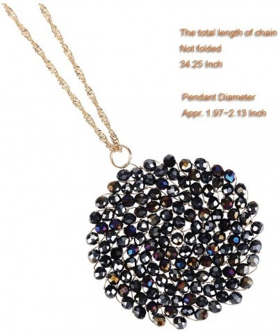 Handmade Crystal Circle Pendant Necklace for Women Disc Long Statement Necklaces with Box Bright Black AB $9.60 Necklaces