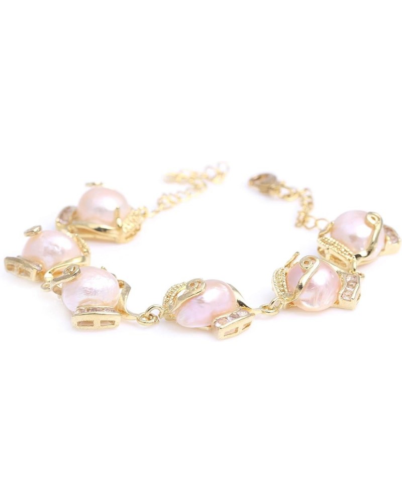 6-8mm Freshwater Cultured Pearl Rhinestone Tennis Bracelet 7 Inchese Adjustable Gold-plated Pink $6.70 Bracelets