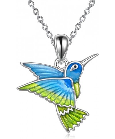 S925 Sterling Silver Bird Pendant Necklace with Flowers Gift for Women Hummingbird/Cardinal Yellowish Blue Hummingbird $22.00...