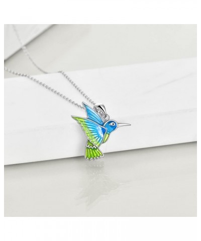 S925 Sterling Silver Bird Pendant Necklace with Flowers Gift for Women Hummingbird/Cardinal Yellowish Blue Hummingbird $22.00...