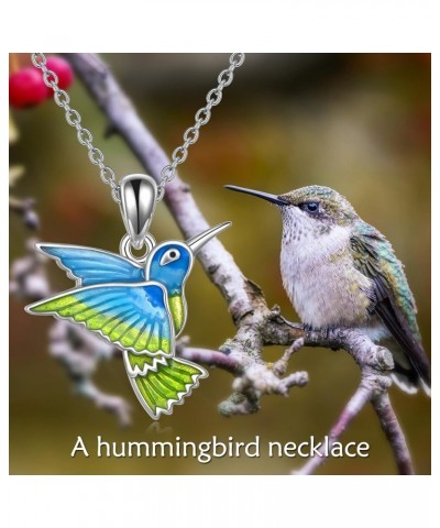 S925 Sterling Silver Bird Pendant Necklace with Flowers Gift for Women Hummingbird/Cardinal Yellowish Blue Hummingbird $22.00...