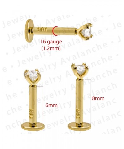 6mm-8mm Post 16G Labret Stud Solid 14Kt Yellow Gold/White Gold with Moissanite Gemstone sizes 2mm-3mm Internally Threaded - S...