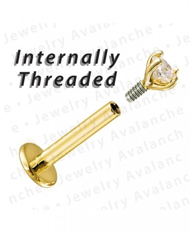 6mm-8mm Post 16G Labret Stud Solid 14Kt Yellow Gold/White Gold with Moissanite Gemstone sizes 2mm-3mm Internally Threaded - S...