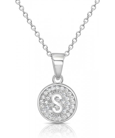 925 Sterling Silver Alphabet Letter Round Initial Pendant Necklace with Cubic Zirconia CZ Stones, Adjustable Chain Letter S $...