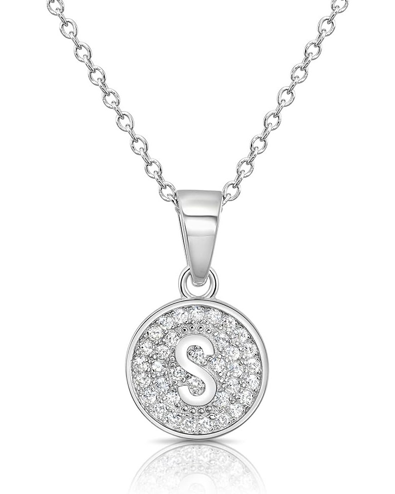 925 Sterling Silver Alphabet Letter Round Initial Pendant Necklace with Cubic Zirconia CZ Stones, Adjustable Chain Letter S $...