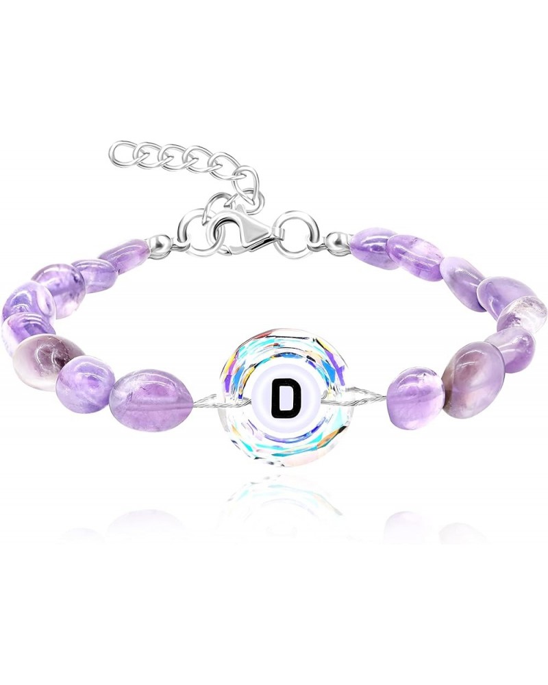 Purple Natural Stone and Austrian Crystal Letter Bracelet, Personalized Initial Jewelry for Women A-Z 26 Letters y2367-Multi-...