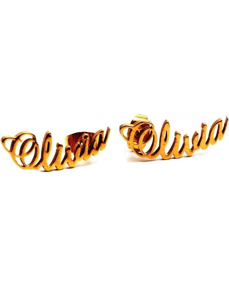 Pretty Personalized Name Earrings, Gold Plated Customized Stud Earrings for Womens Girls Olivia $10.84 Earrings