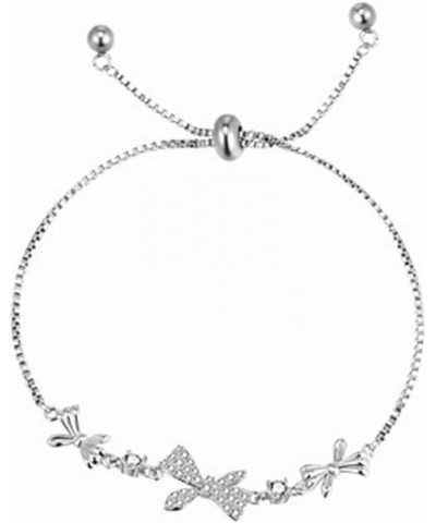 Girls' Charm Bracelets Bow Pull Titanium Steel Bracelet Women's 2022 Zircon Jewelry Link Chain Armband for Women (Silver, One...