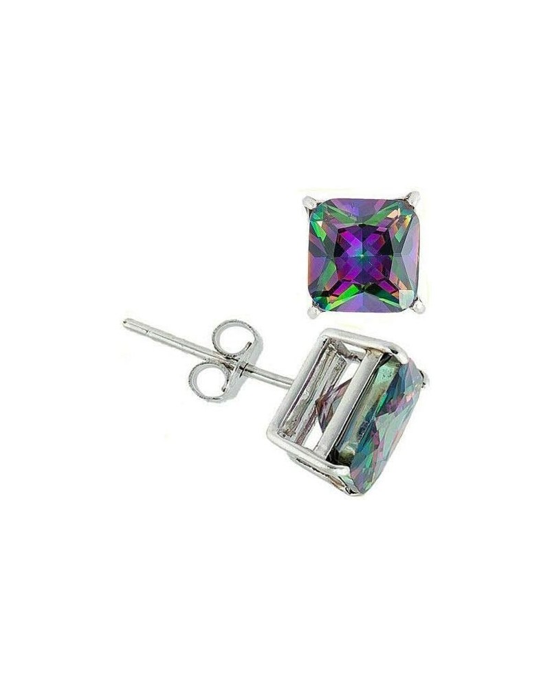 7X7mm Sterling Silver 925 Mystic Stone Princes Square Cut Cubic Zirconia Men Women Ear Stud Earring $6.83 Earrings