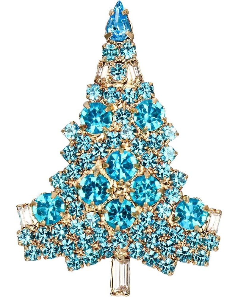 Women's Austrian Crystal Art Deco Daily Christmas Tree Brooch Sky Blue Gold-Tone $10.44 Brooches & Pins