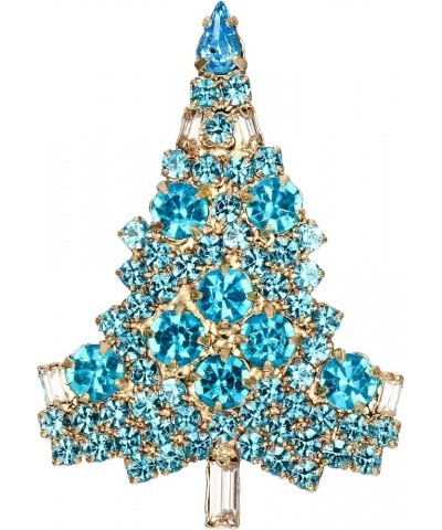 Women's Austrian Crystal Art Deco Daily Christmas Tree Brooch Sky Blue Gold-Tone $10.44 Brooches & Pins