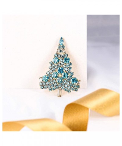 Women's Austrian Crystal Art Deco Daily Christmas Tree Brooch Sky Blue Gold-Tone $10.44 Brooches & Pins