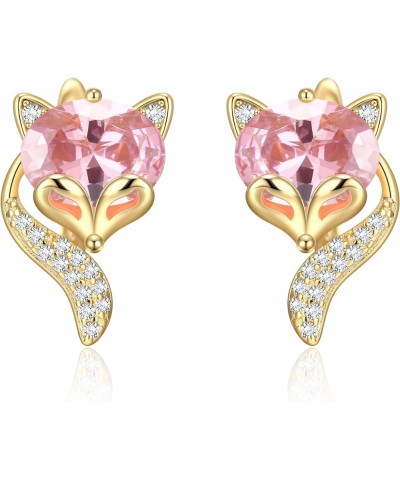 18K Gold Plated Fox Earrings for Women Teen Girls, Cubic Zirconia Crystal Cute Animal Huggie Hoop Earrings Jewelry Gift for M...