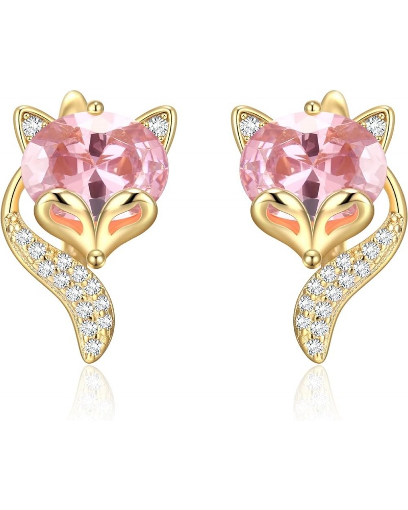 18K Gold Plated Fox Earrings for Women Teen Girls, Cubic Zirconia Crystal Cute Animal Huggie Hoop Earrings Jewelry Gift for M...