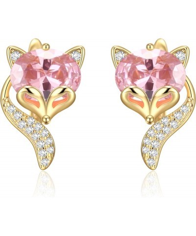 18K Gold Plated Fox Earrings for Women Teen Girls, Cubic Zirconia Crystal Cute Animal Huggie Hoop Earrings Jewelry Gift for M...