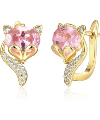 18K Gold Plated Fox Earrings for Women Teen Girls, Cubic Zirconia Crystal Cute Animal Huggie Hoop Earrings Jewelry Gift for M...