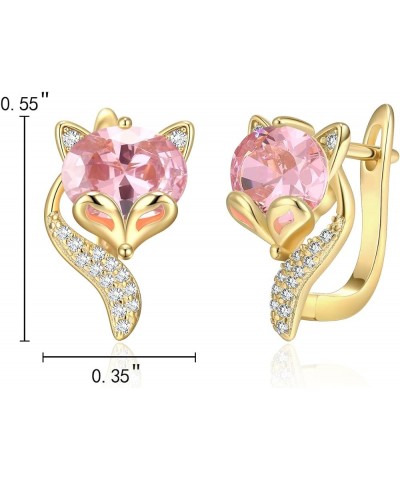 18K Gold Plated Fox Earrings for Women Teen Girls, Cubic Zirconia Crystal Cute Animal Huggie Hoop Earrings Jewelry Gift for M...