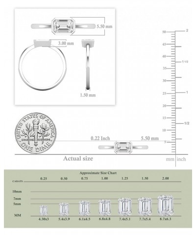 Emerald Lab Grown White Diamond or Cubic Zirconia Bezel Set Solitaire Engagement Ring for Women in 925 Sterling Silver 7.5 0....