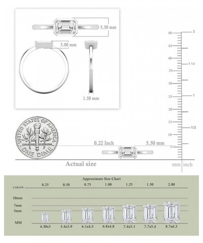 Emerald Lab Grown White Diamond or Cubic Zirconia Bezel Set Solitaire Engagement Ring for Women in 925 Sterling Silver 7.5 0....