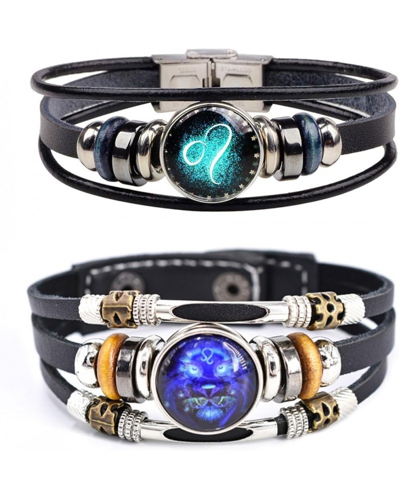 2Pcs Zodiac Leather Bracelets for Men Women Capricorn Aquarius Pisces Aries Taurus Gemini Bracelets Multilayer Constellation ...