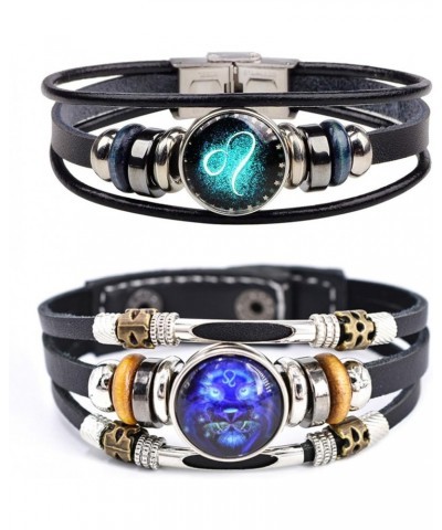 2Pcs Zodiac Leather Bracelets for Men Women Capricorn Aquarius Pisces Aries Taurus Gemini Bracelets Multilayer Constellation ...