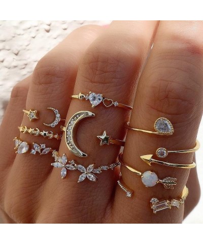 Boho Rings for Women Teen Girls,Gold Stacking Rings Set Vintage Knuckle Stackable Moon Star Snake Butterfly Heart Flower Leaf...