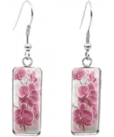 Orchids Glass Rectangular Dangling Earrings Women Teens Trendy Pink $9.11 Earrings