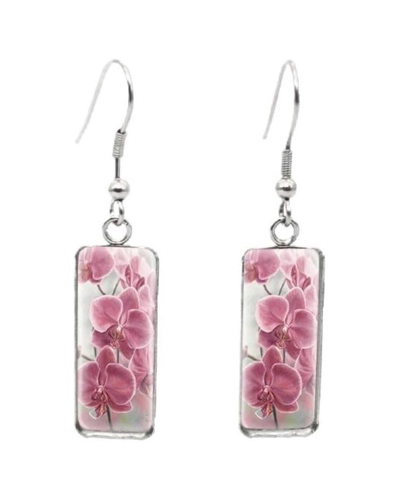 Orchids Glass Rectangular Dangling Earrings Women Teens Trendy Pink $9.11 Earrings