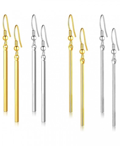 4 Pairs Unique Punk Handmade Chic Minimalist Vertical Long Bar Dangle Earrings Gold Silver Plated Drop Round Bar Line Geometr...