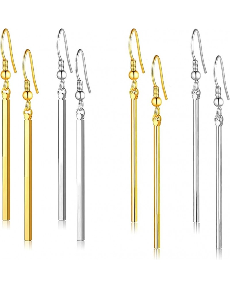 4 Pairs Unique Punk Handmade Chic Minimalist Vertical Long Bar Dangle Earrings Gold Silver Plated Drop Round Bar Line Geometr...