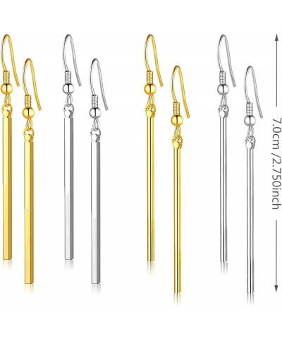 4 Pairs Unique Punk Handmade Chic Minimalist Vertical Long Bar Dangle Earrings Gold Silver Plated Drop Round Bar Line Geometr...