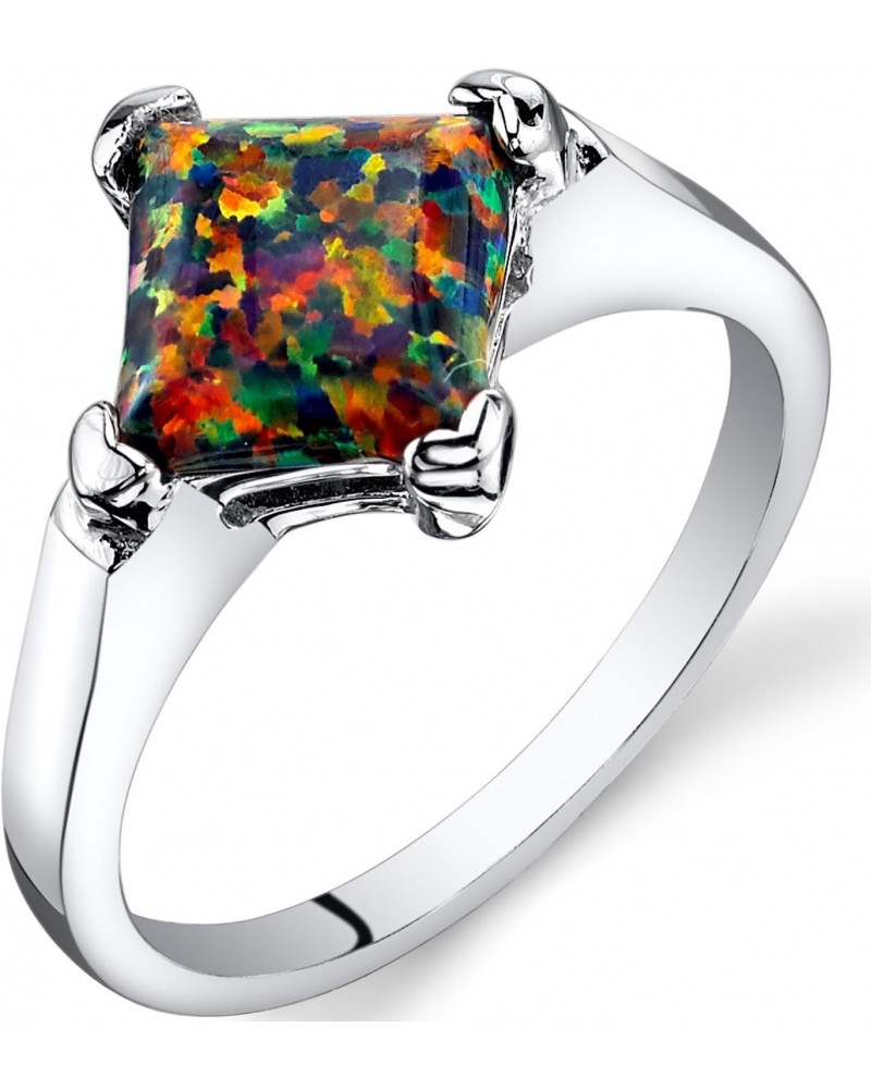 Created Black Fire Opal Classic Solitaire Ring for Women 925 Sterling Silver, 1 Carat Princess Cut 7mm, Sizes 5 to 9 $21.16 R...